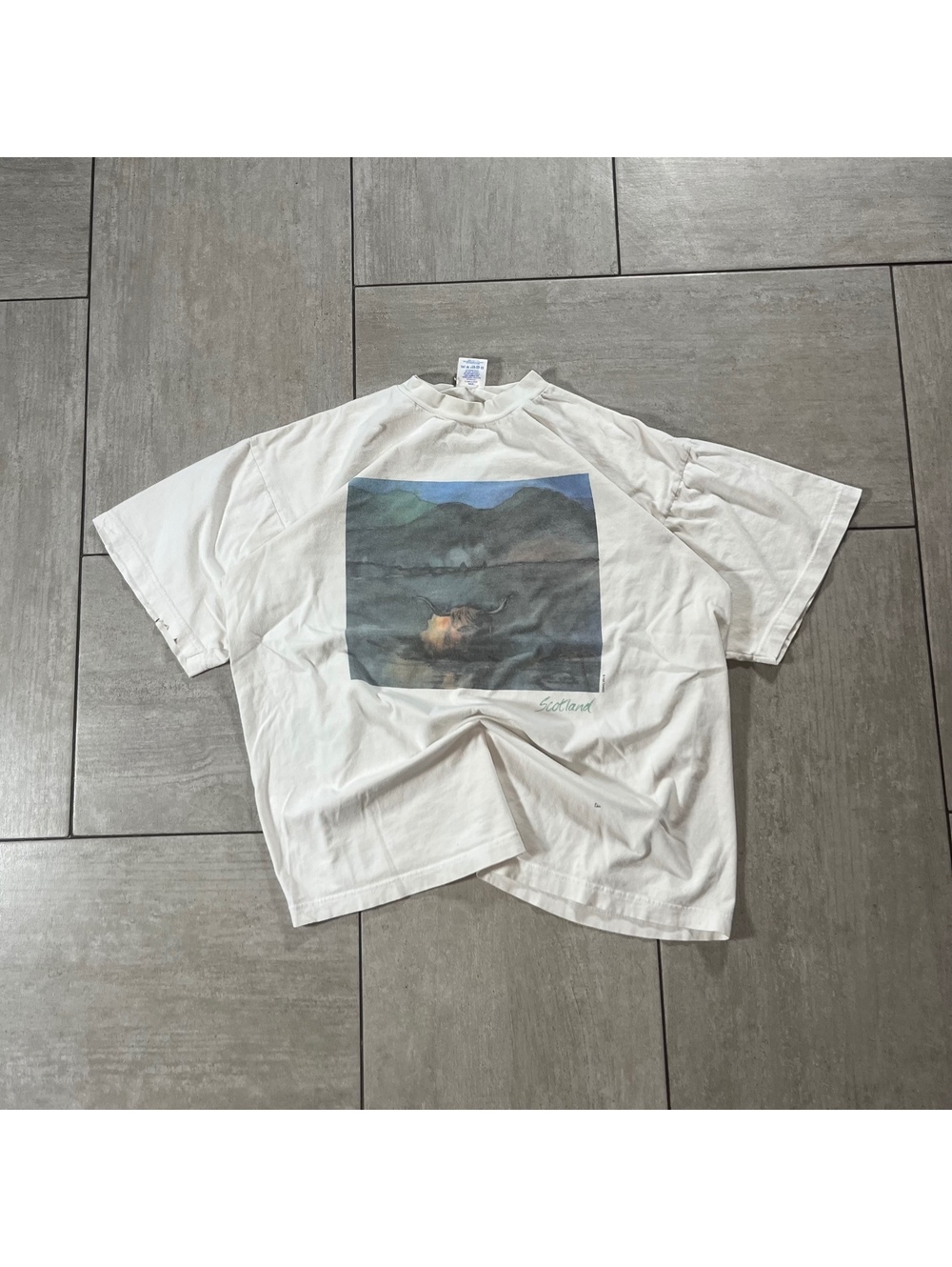 Jerzees White Graphic Print Cotton T-Shirt Large